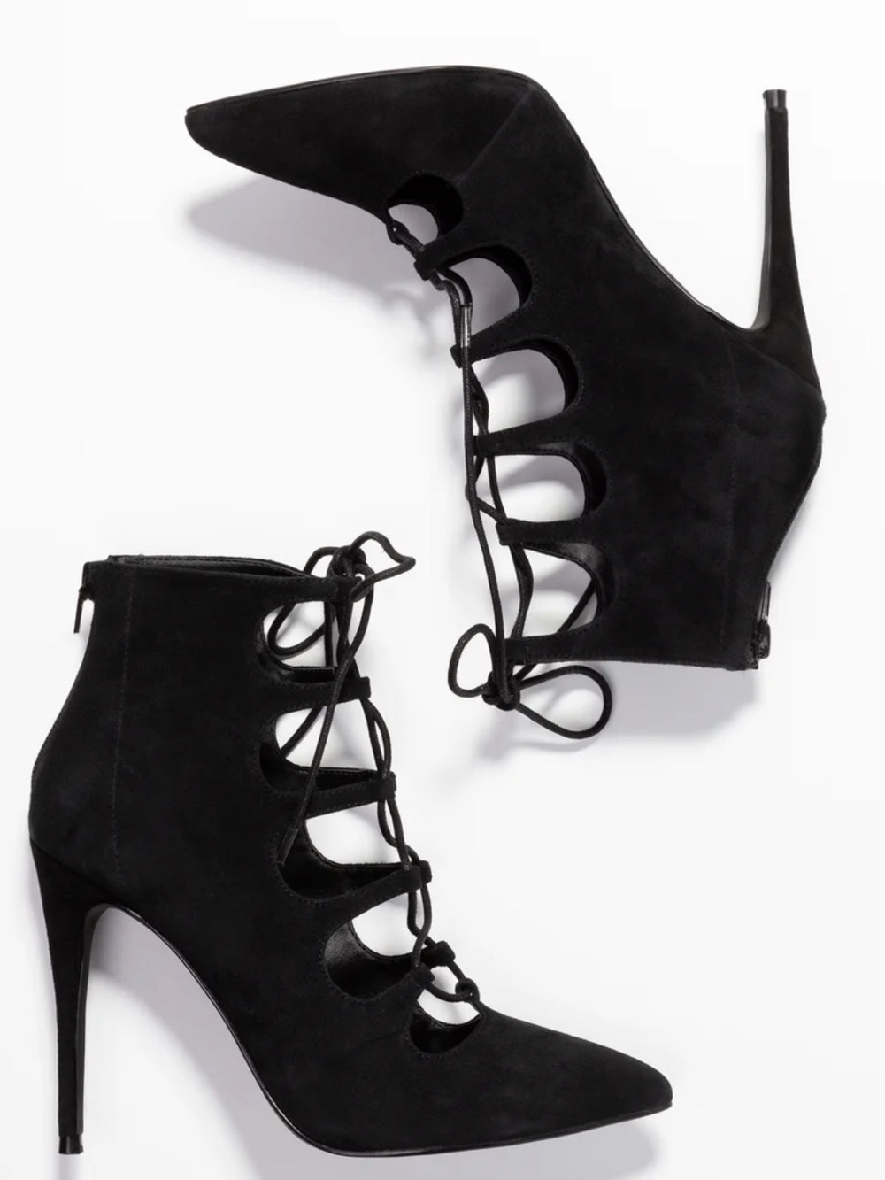 Gently Used Steve Madden Yeskia Black Suede Lace-Up Pointed Toe Pumps